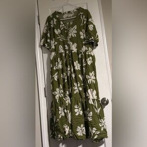 A green floral dress.